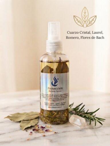 Spray Áurico "Protección" – Cuarzo Cristal, Laurel & Romero - Con flores de batch